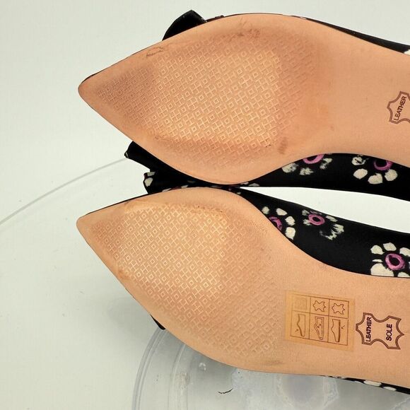 Tory Burch Rosalind Ballet Flats Women's Size 5 Black Floral Satin Bow Pointed - Picture 13 of 16